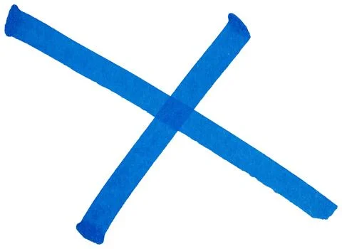 Hand drawn blue cross mark with marker brush strokes, abstract ink X symbol.. Stock Photos