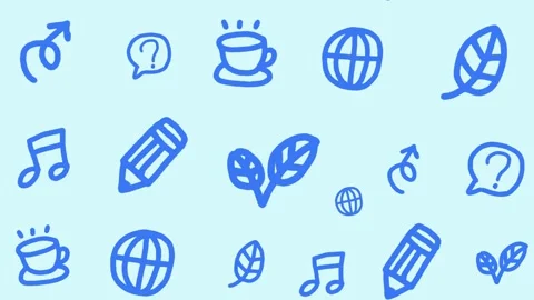 Hand-drawn blue doodle icons on a cute seamless pattern background of everyday 動画素材 336722071