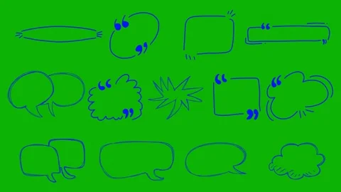 Hand Drawn Blue Doodle Quote Boxes and Speech Bubbles on Green Screen.  Stock Footage 325800885