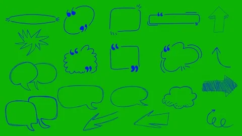 Hand Drawn Blue Doodle Quote Boxes and Speech Bubbles on Green Screen. Video stock 325800965