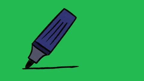 Hand-Drawn Blue Felt Tip Marker | 2D Animated Drawing Stationery on green screen Stockbeeldmateriaal 333982993