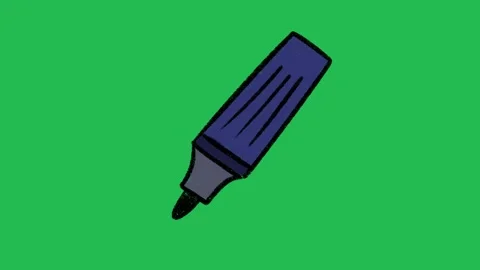 Hand-Drawn Blue Felt Tip Marker | 2D Animated Drawing Stationery on green screen Stockbeeldmateriaal 333983000