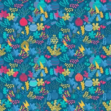 Hand drawn blue floral pattern Stock Illustration