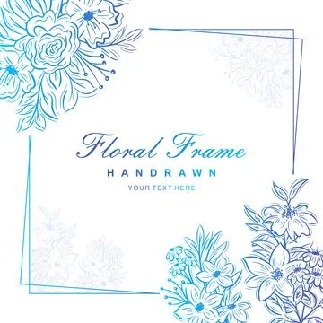 Hand drawn blue flower frame background Stock Illustration