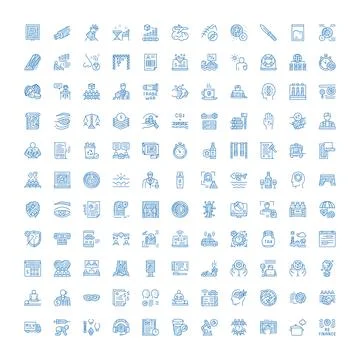 Hand drawn blue icon set for business concepts Stock Illustration