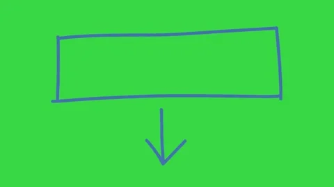Hand Drawn Blue Marker Box Frame with Downward Arrow on Green Screen Background Stock Footage 339335323