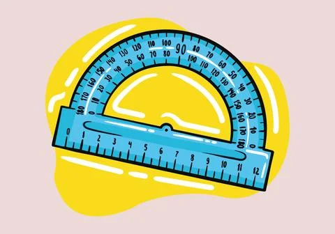Hand drawn blue Protractor ruler. Measuring tool. Illustrazione stock
