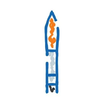 Hand drawn blue rocket launching into space Stock Illustration