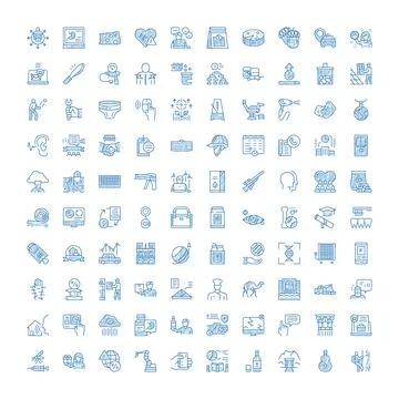 Hand drawn blue scratch doodle icons set Stock Illustration