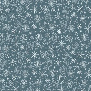 Hand drawn blue seamless pattern with snowflakes. Winter season - christmas time 库存插图