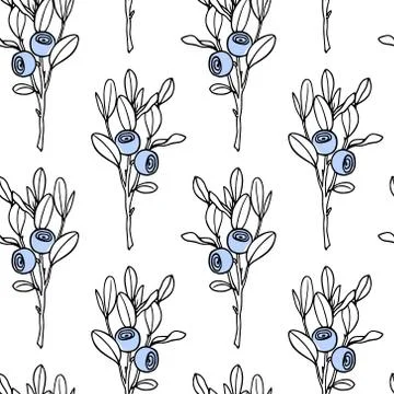 Hand drawn blueberry pattern Stock Illustration