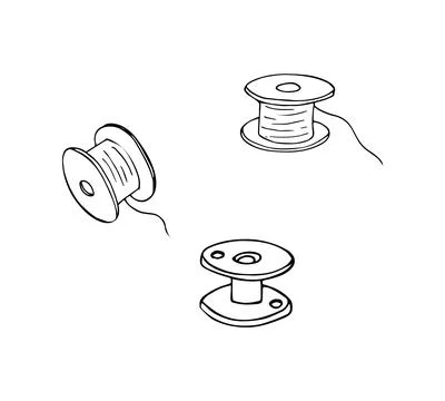 Hand-drawn bobbin winders for sewing machine thread. Isolated vector illust.. Stock Illustration