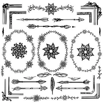 Hand drawn boho design elements Illustrazione stock