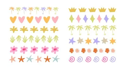 Hand Drawn Boho Doodle Borders Set. Summer Strokes Stock Illustration
