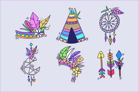 Hand drawn boho element collection Stock Illustration