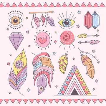 Hand drawn boho element collection 스톡 일러스트