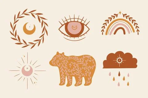 Hand drawn boho element collection Stock Illustration