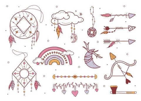 Hand drawn boho element collection Illustrazione stock