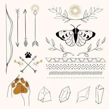 Hand drawn boho element collection 스톡 일러스트
