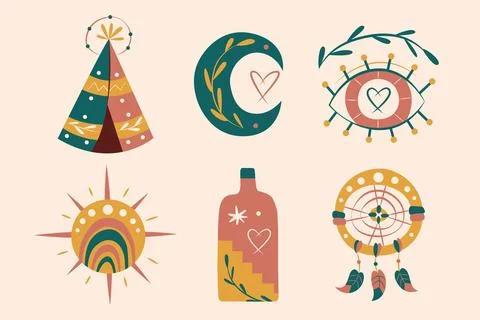 Hand drawn boho element pack Stock Illustration