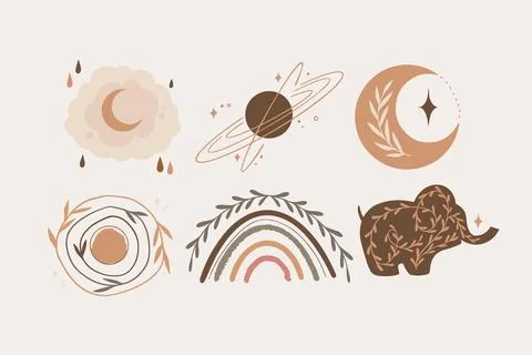 Hand drawn boho element set Stock Illustration
