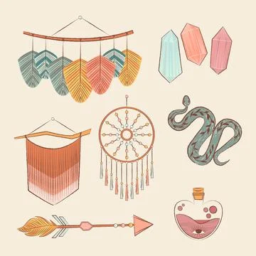 Hand drawn boho element set Stock Illustration