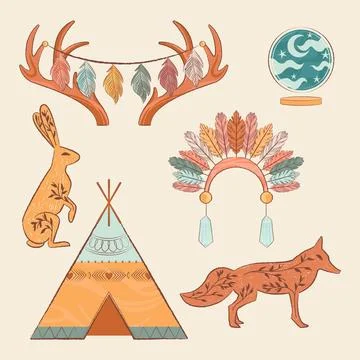 Hand drawn boho element set 스톡 일러스트