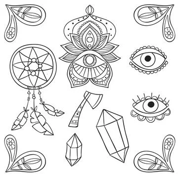 Hand drawn boho elements collection Stock Illustration