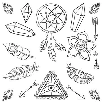 Hand drawn boho elements collection Illustrazione stock