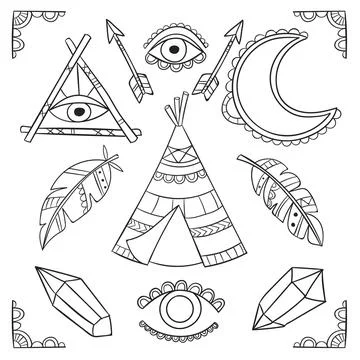 Hand drawn boho elements collection Stock Illustration