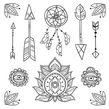 Hand drawn boho elements collection Illustrazione stock