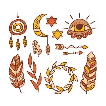 Hand drawn boho elements collection Illustrazione stock