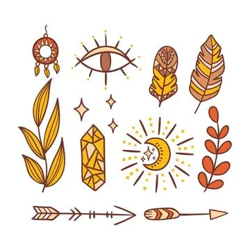 Hand drawn boho elements collection Illustrazione stock
