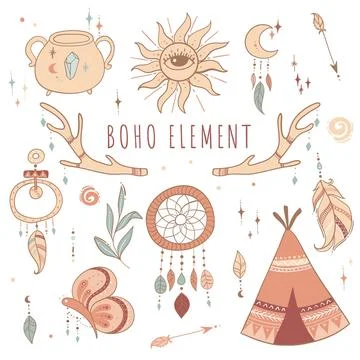 Hand drawn boho elements collection Illustrazione stock