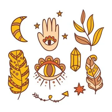 Hand drawn boho elements collection Illustrazione stock