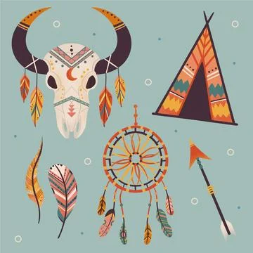 Hand drawn boho elements collection Stock Illustration