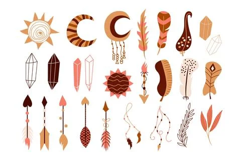 Hand drawn boho elements collection Illustrazione stock