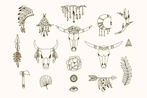 Hand drawn boho elements collection Illustrazione stock
