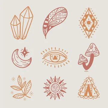 Hand drawn boho elements collection Illustrazione stock