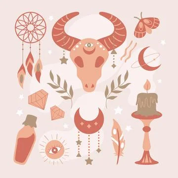 Hand drawn boho elements collection Illustrazione stock