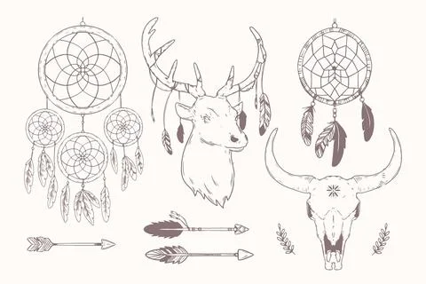 Hand drawn boho elements collection Illustrazione stock