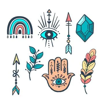 Hand drawn boho elements collection Stockillustratie