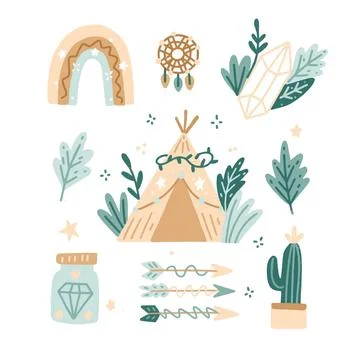 Hand drawn boho elements collection Illustrazione stock