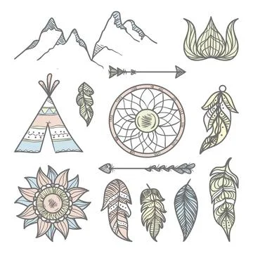 Hand drawn boho elements collection Illustrazione stock