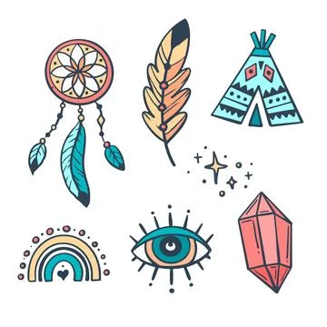 Hand drawn boho elements collection Illustrazione stock