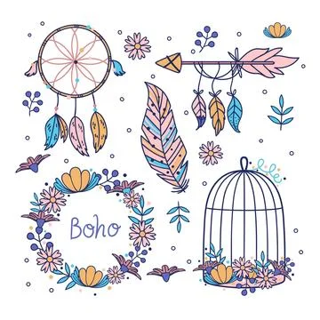 Hand drawn boho elements collection Illustrazione stock