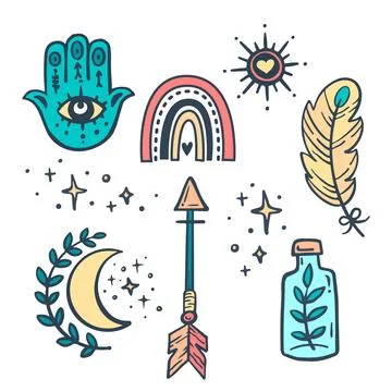 Hand drawn boho elements collection Stock Illustration