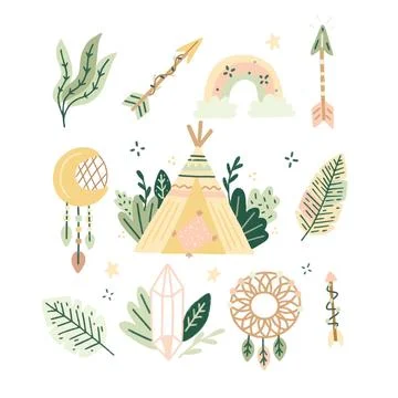 Hand drawn boho elements collection Illustrazione stock
