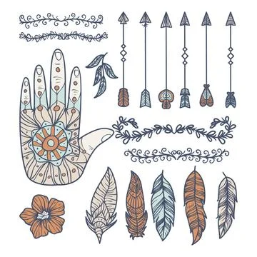 Hand drawn boho elements collection Stockillustratie