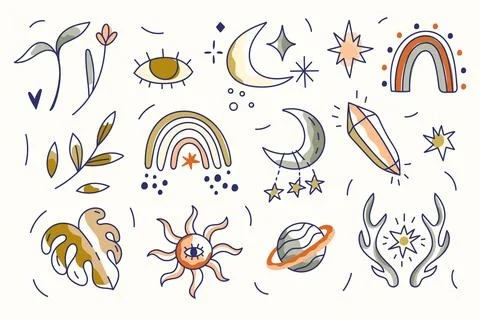 Hand drawn boho elements collection Illustrazione stock